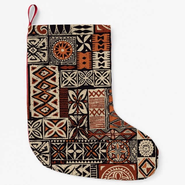 Hawaiian Tapa: Stammes-Patchwork Kleiner Weihnachtsstrumpf (Vorderseite)