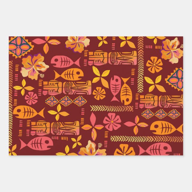 Hawaiian Tiki Geschenkpapier Set (Vorderseite)