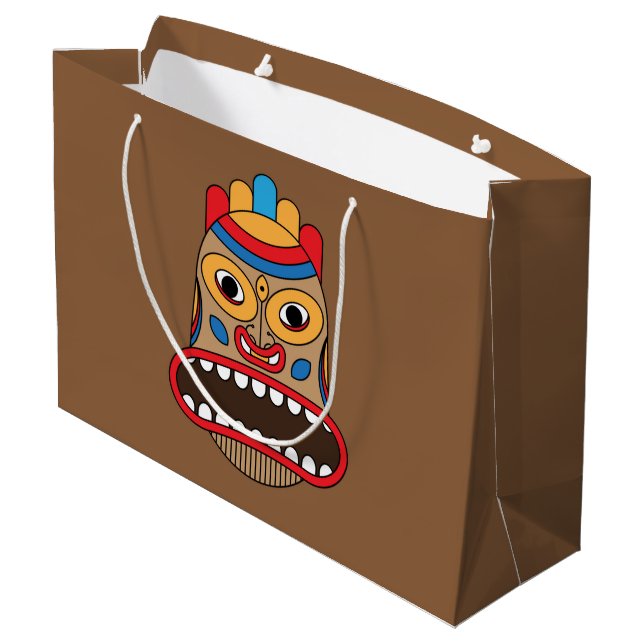 Hawaiian Tiki Mask Große Geschenktüte (Rückseite Schrägansicht)