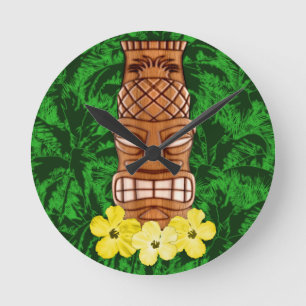 Hawaiian Tiki Mask Runde Wanduhr