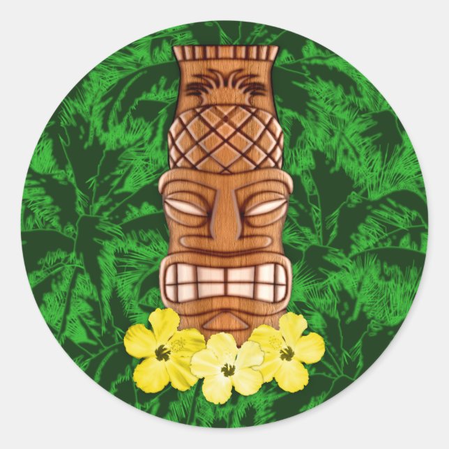 Hawaiian Tiki Mask Runder Aufkleber (Vorderseite)