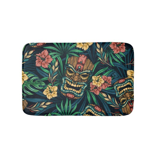 Hawaiian Tiki Mask tropisches Muster Badematte (Vorderseite)