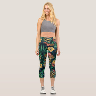 Hawaiian Tiki Mask tropisches Muster Capri Leggings