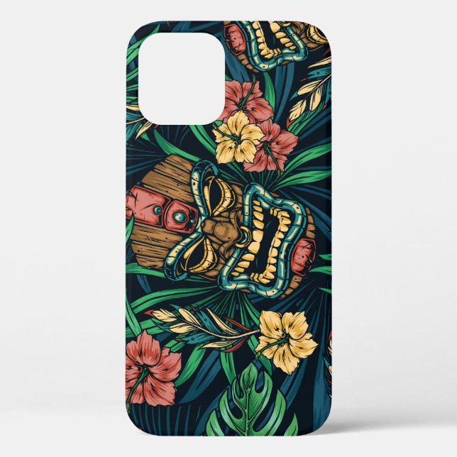Hawaiian Tiki Mask tropisches Muster Case-Mate iPhone Hülle (Rückseite)