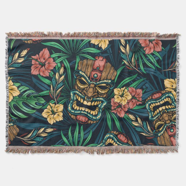 Hawaiian Tiki Mask tropisches Muster Decke (Vorderseite)