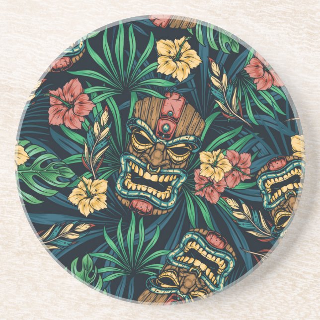 Hawaiian Tiki Mask tropisches Muster Getränkeuntersetzer (Vorne)