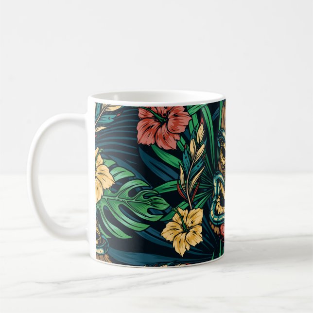 Hawaiian Tiki Mask tropisches Muster Kaffeetasse (Links)