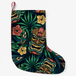 Hawaiian Tiki Mask tropisches Muster Kleiner Weihnachtsstrumpf
