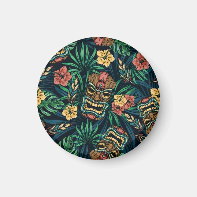 Hawaiian Tiki Mask tropisches Muster Magnet (Vorne)