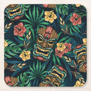 Hawaiian Tiki Mask tropisches Muster Rechteckiger Pappuntersetzer