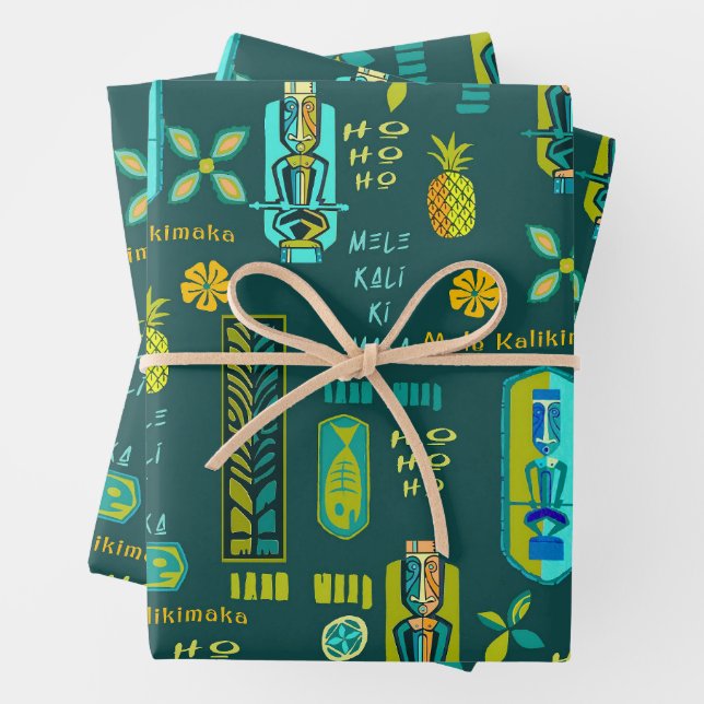 Hawaiian Tiki Mele Kalikimaka Gift Wrap Geschenkpapier Set (Beispiel)