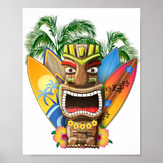 Hawaiian Tiki Surfing Poster (Vorne)