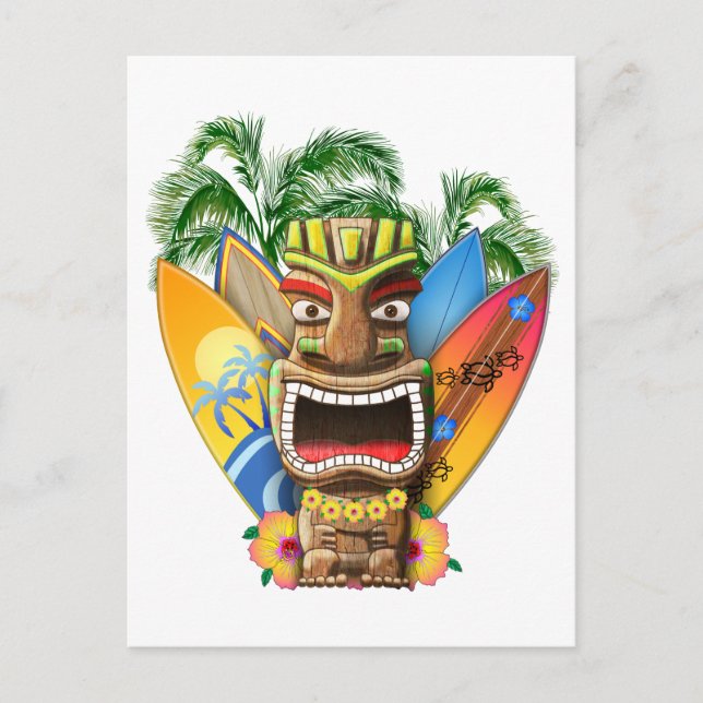 Hawaiian Tiki Surfing Postkarte (Vorderseite)