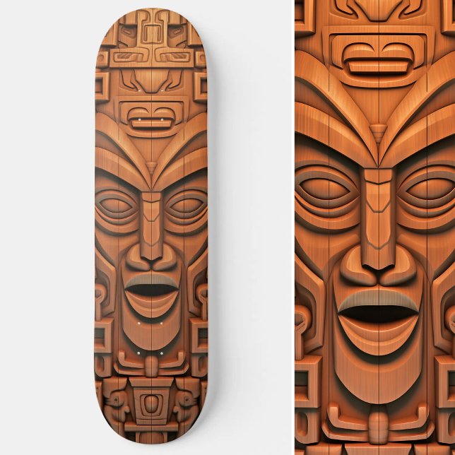 Hawaiian Totem Tiki Mask Holzkunst Skateboard (Hawaiian Totem Tiki Mask Wood Art Skateboard)