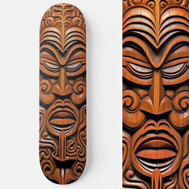 Hawaiian Totem Tiki Maske Art Skateboard (Hawaiian Totem Tiki Mask Wood Style Art Skateboard)