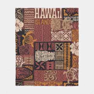 Hawaiian Tribal: Vintage-Stoffpatchwork Fleecedecke