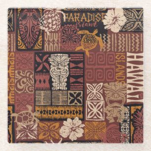 Hawaiian Tribal: Vintage-Stoffpatchwork Glasuntersetzer