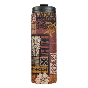 Hawaiian Tribal: Vintage-Stoffpatchwork Thermosbecher