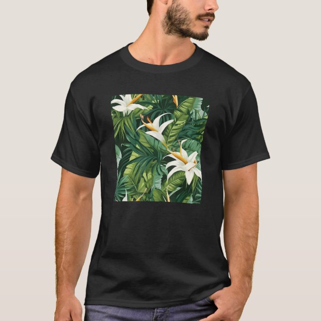 Hawaiian Tropical Blume Leaf Pattern Beach Vacati T-Shirt (Vorderseite)