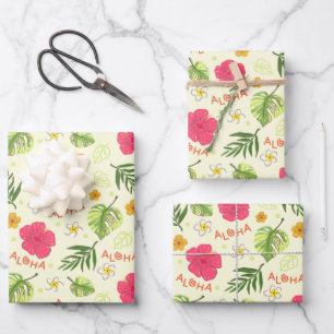 Hawaiian Tropical Floral Aloha Geburtstagspartei Geschenkpapier Set