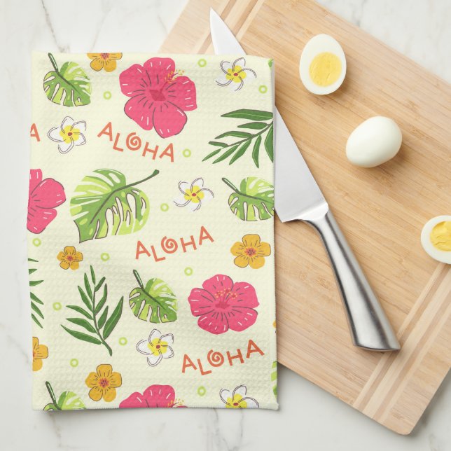 Hawaiian Tropical Floral Aloha Geburtstagspartei Geschirrtuch (Viertel Falte)