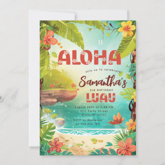 Hawaiian Tropical Floral Birthday Luau Party Einladung