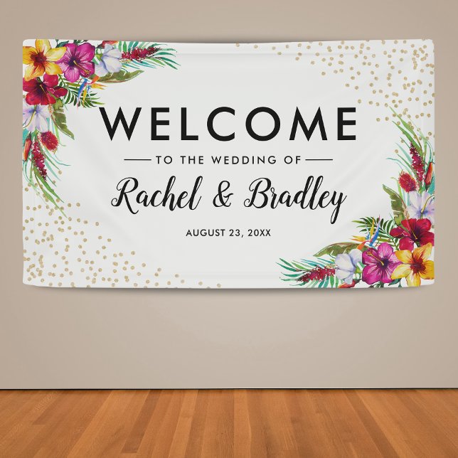 Hawaiian Tropical Floral Gold Glitzer Hochzeit Banner (Von Creator hochgeladen)