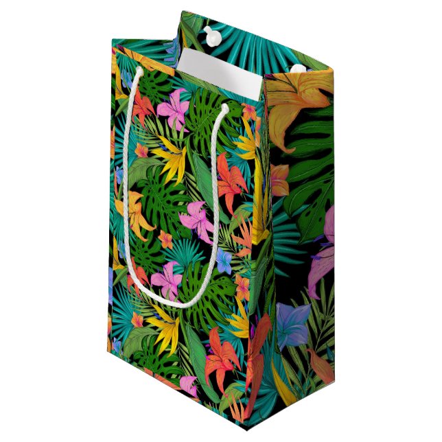 Hawaiian Tropical Floral Palm Blätter Kleine Geschenktüte (Vorderseite Schrägansicht)
