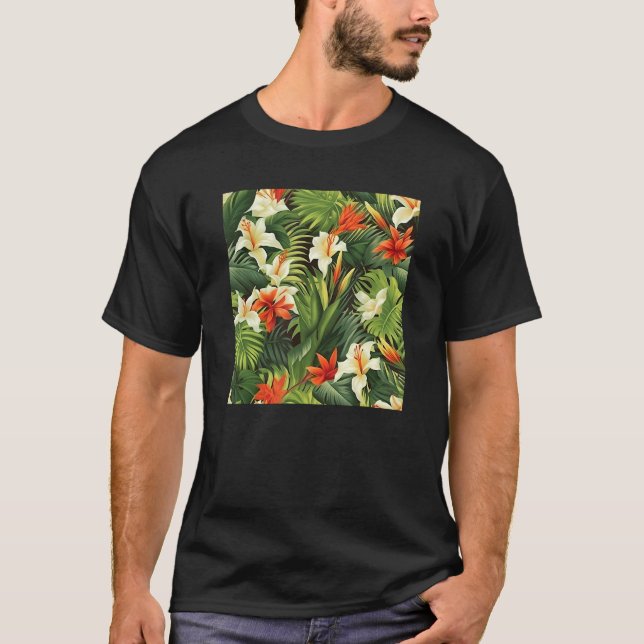 Hawaiian Tropical Flower Leaf Pattern Beach Vacati T-Shirt (Vorderseite)