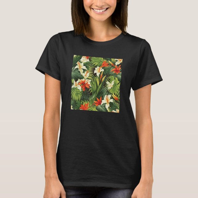 Hawaiian Tropical Flower Leaf Pattern Beach Vacati T-Shirt (Vorderseite)