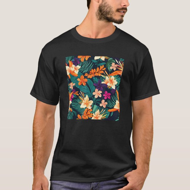 Hawaiian Tropical Flower Leaf Pattern Beach Vacati T-Shirt (Vorderseite)
