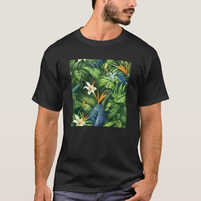 Hawaiian Tropical Flower Leaf Pattern Beach Vacati T-Shirt (Vorderseite)