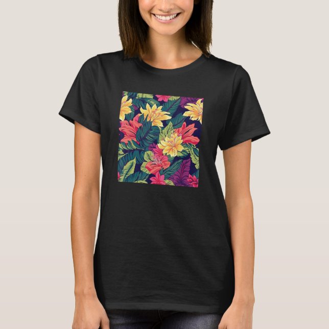 Hawaiian Tropical Flower Leaf Pattern Beach Vacati T-Shirt (Vorderseite)