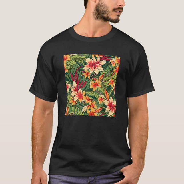 Hawaiian Tropical Flower Leaf Pattern Beach Vacati T-Shirt (Vorderseite)