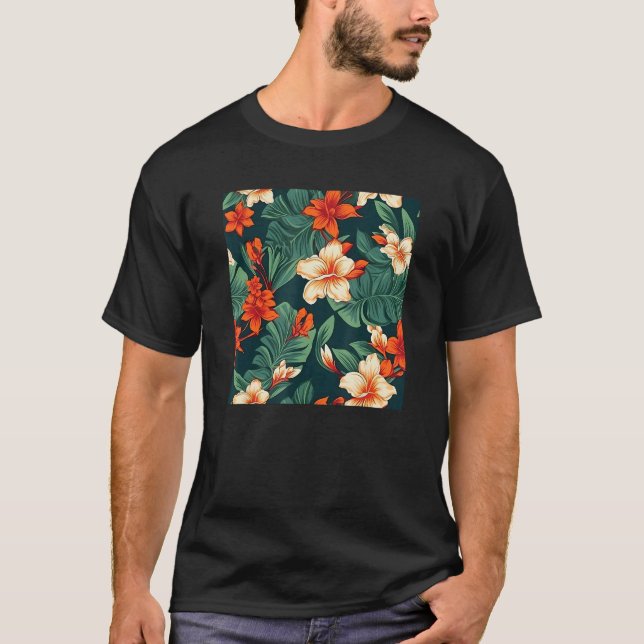 Hawaiian Tropical Flower Leaf Pattern Beach Vacati T-Shirt (Vorderseite)