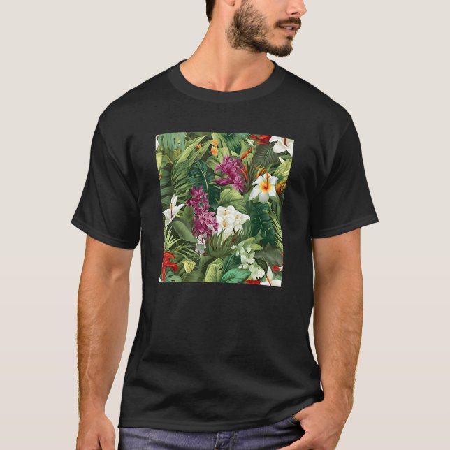 Hawaiian Tropical Flower Leaf Pattern Beach Vacati T-Shirt (Vorderseite)
