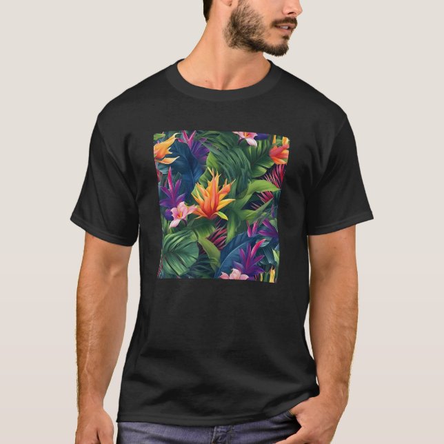 Hawaiian Tropical Flower Leaf Pattern Beach Vacati T-Shirt (Vorderseite)