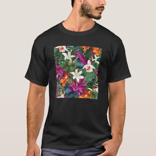 Hawaiian Tropical Flower Leaf Pattern Beach Vacati T-Shirt (Vorderseite)