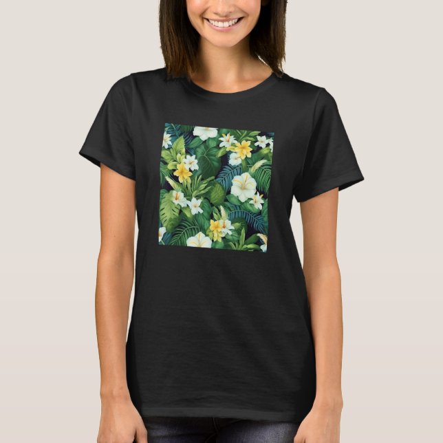 Hawaiian Tropical Flower Leaf Pattern Beach Vacati T-Shirt (Vorderseite)