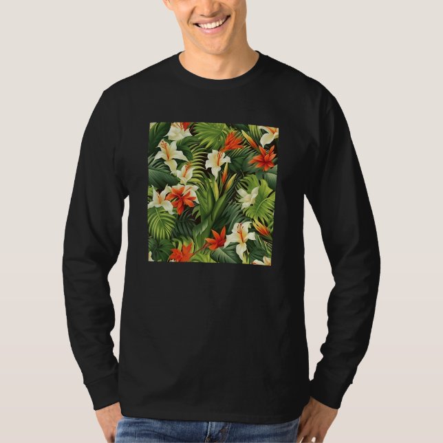 Hawaiian Tropical Flower Leaf Pattern Beach Vacati T-Shirt (Vorderseite)