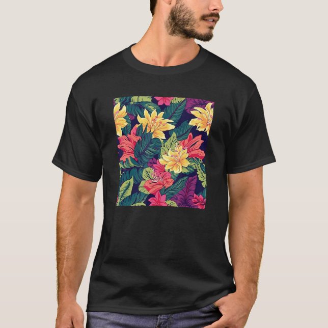 Hawaiian Tropical Flower Leaf Pattern Beach Vacati T-Shirt (Vorderseite)