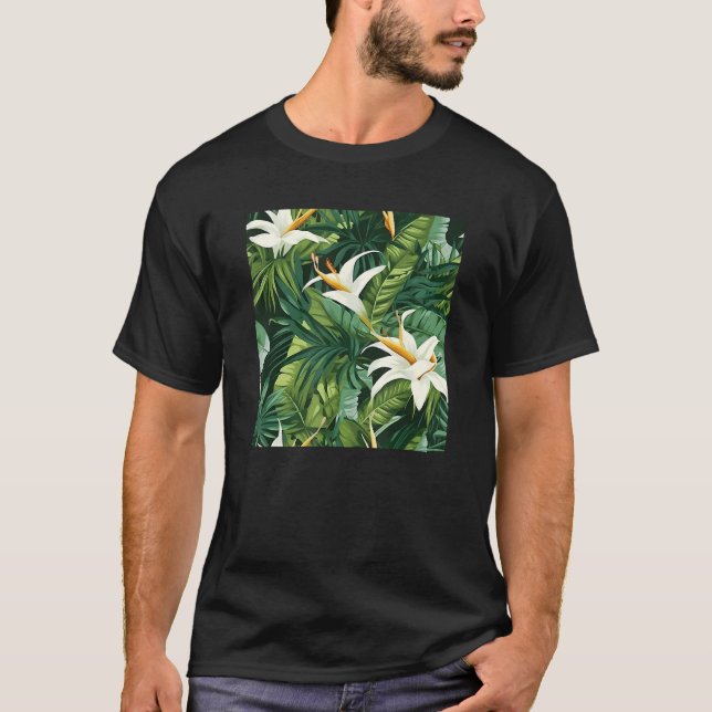 Hawaiian Tropical Flower Leaf Pattern Beach Vacati T-Shirt (Vorderseite)