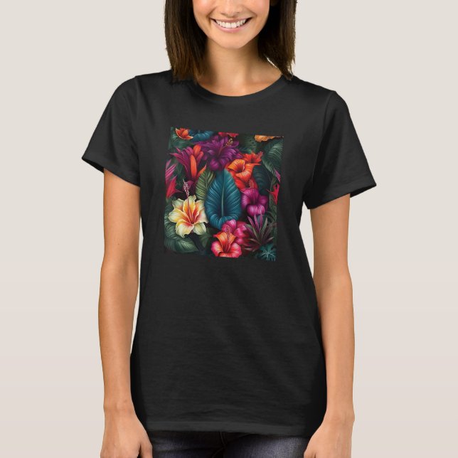 Hawaiian Tropical Flower Leaf Pattern Beach Vacati T-Shirt (Vorderseite)