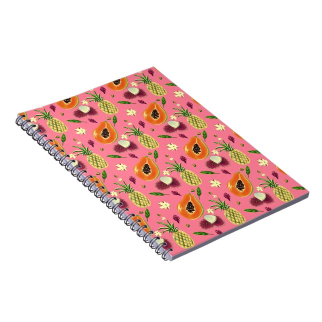Hawaiian Tropical Fruit Pattern Coral Notebook  Notizblock (Rechte Seite)