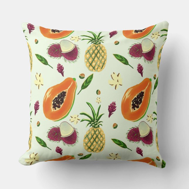 Hawaiian Tropical Fruit Pattern Throw Pillow Cream Kissen (Vorderseite)