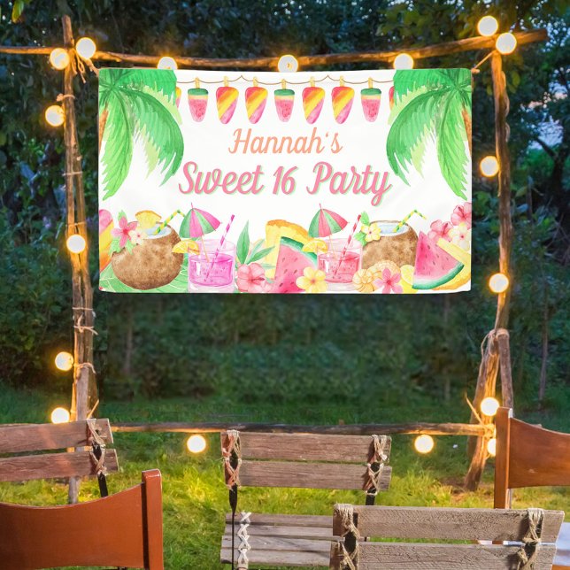 Hawaiian Tropical Luau Party Sweet 16 Banner (Von Creator hochgeladen)