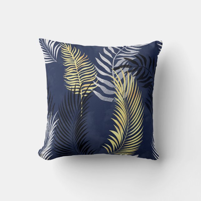 HAWAIIAN TROPICAL NAVICAL BLUE FERN PILLOW KISSEN (Vorderseite)