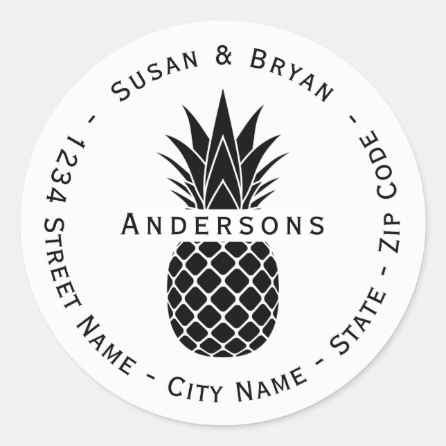 Hawaiian Tropical Pineapass Rücksendeadresse-Etike Runder Aufkleber (Vorderseite)
