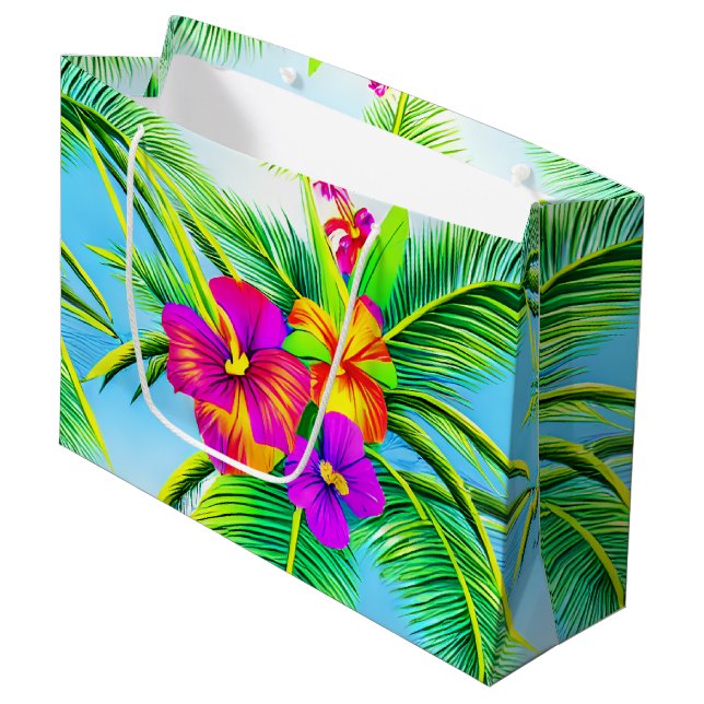 Hawaiian Tropical Seamless Pattern Große Geschenktüte (Vorderseite Schrägansicht)
