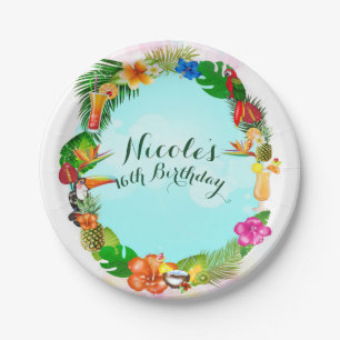 Hawaiian Tropical Summer Things Frame Luau Party Pappteller